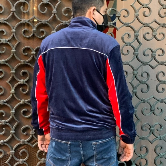 Men's Fila Navy Red Velour Track Jacket - Picture 5 of 6